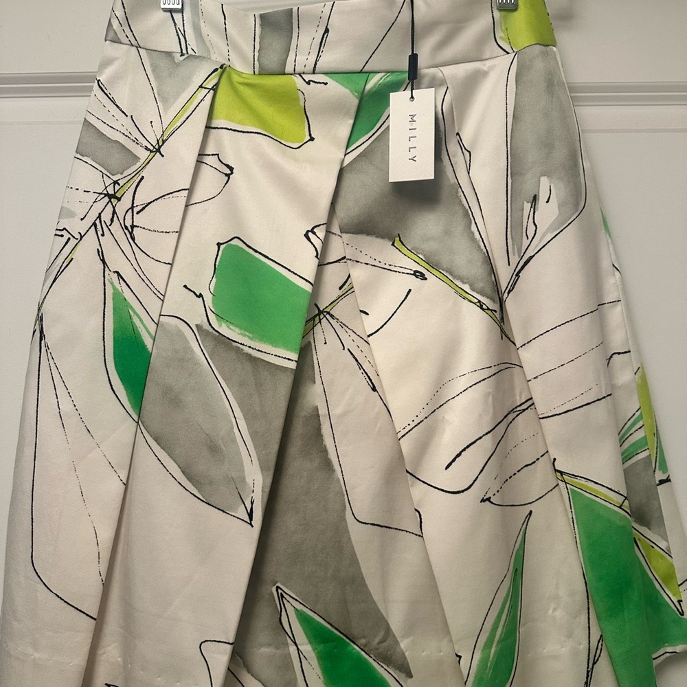 Milly Green and Gray Pleated Midi Skirt